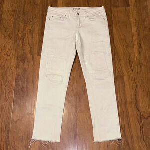 DEREK LAM 10 CROSBY Mila Patchwork Girlfriend Mid Rise White Denim Jeans sz 25